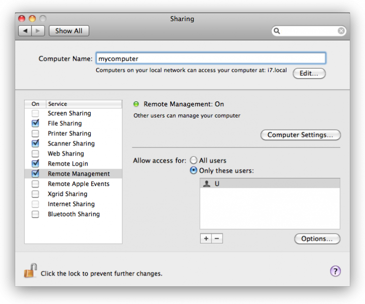 Want to enable remote control manager Macbook